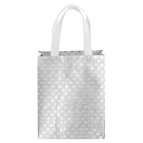 Tosnail 40 Pack 10 x 8 Inch Glossy Reusable Grocery Bags, Shop Tote Bag, Present Gift Bag for Wedding, Party - Checkered Silver