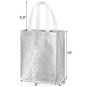 Tosnail 40 Pack 10 x 8 Inch Glossy Reusable Grocery Bags, Shop Tote Bag, Present Gift Bag for Wedding, Party - Checkered Silver