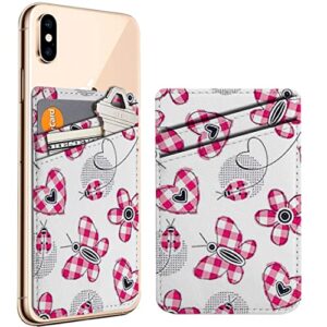 pack of 2 - cellphone stick on leather cardholder ( plaid hearts daisies butterfly ladybugs pattern pattern ) id credit card pouch wallet pocket sleeve