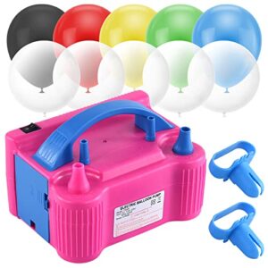 electric balloon pump,portable dual nozzle high power(110v~120v, 600w),air balloon inflator for birthday party decoration(gifts: 2 tying tools, 10 balloons)