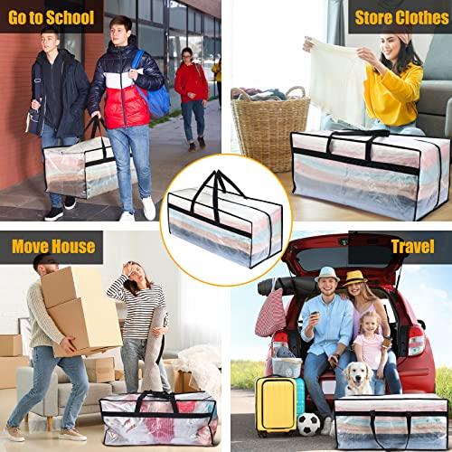 Fixwal Heavy Duty Extra Large Clear Moving Bags 4 Pack Oversized Storage Bags Totes with Backpack Straps Strong Handles, Zippers Packing Moving Supplies for College Dorm Essentials, Space Saving