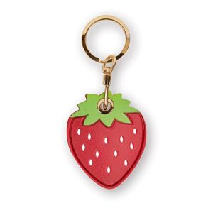 leather keychain case holder compatible with apple airtag, gps airtag keychain finder tracker with key ring, anti-scratch protective air tag cover for keys, wallet(strawberry)