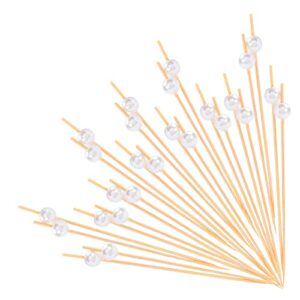 zutlian 200 pcs cocktail picks toothpicks for appetizers fancy pearl bamboo toothpicks cocktail skewers for drinks decorative wedding party toothpicks food charcuterie picks sticks 4.7 inch (white)