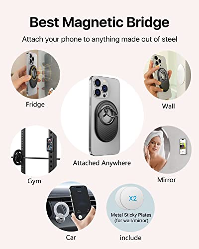 [2023 Newest] andobil Easyfly Magnetic Phone Grip [Strongest Magnet Power] Gym Cell Phone Finger Ring Holder Compatible with MagSafe iPhone 14 Pro Max 14 13 12, Rotate Kickstand, Carbon Fiber Design