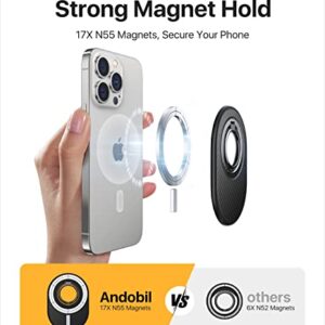 [2023 Newest] andobil Easyfly Magnetic Phone Grip [Strongest Magnet Power] Gym Cell Phone Finger Ring Holder Compatible with MagSafe iPhone 14 Pro Max 14 13 12, Rotate Kickstand, Carbon Fiber Design