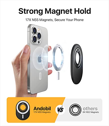 [2023 Newest] andobil Easyfly Magnetic Phone Grip [Strongest Magnet Power] Gym Cell Phone Finger Ring Holder Compatible with MagSafe iPhone 14 Pro Max 14 13 12, Rotate Kickstand, Carbon Fiber Design