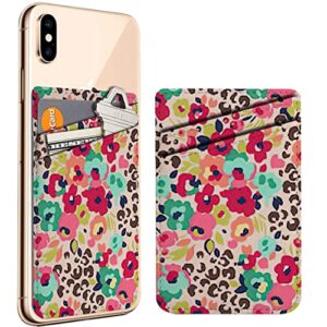 diascia pack of 2 - cellphone stick on leather cardholder ( cute flower mix leopard pattern pattern ) id credit card pouch wallet pocket sleeve