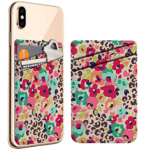 Diascia Pack of 2 - Cellphone Stick on Leather Cardholder ( Cute Flower Mix Leopard Pattern Pattern ) ID Credit Card Pouch Wallet Pocket Sleeve