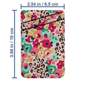 Diascia Pack of 2 - Cellphone Stick on Leather Cardholder ( Cute Flower Mix Leopard Pattern Pattern ) ID Credit Card Pouch Wallet Pocket Sleeve