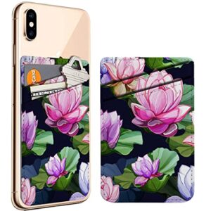 Diascia Pack of 2 - Cellphone Stick on Leather Cardholder ( Lotus Flowers Leaves Buds Pattern Pattern ) ID Credit Card Pouch Wallet Pocket Sleeve