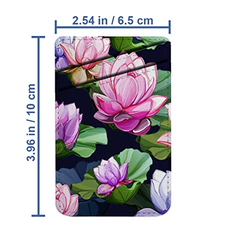 Diascia Pack of 2 - Cellphone Stick on Leather Cardholder ( Lotus Flowers Leaves Buds Pattern Pattern ) ID Credit Card Pouch Wallet Pocket Sleeve