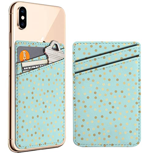 Pack of 2 - Cellphone Stick on Leather Cardholder ( Golden Glitter Dots Mint Pattern Pattern ) ID Credit Card Pouch Wallet Pocket Sleeve