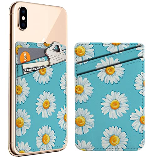 Pack of 2 - Cellphone Stick on Leather Cardholder ( Beautiful Summer Daisies Flowers Pattern Pattern ) ID Credit Card Pouch Wallet Pocket Sleeve