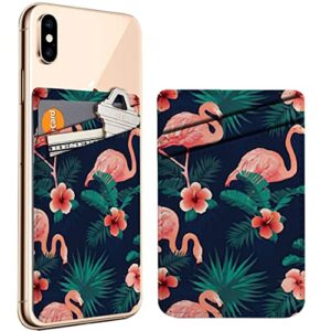 diascia pack of 2 - cellphone stick on leather cardholder ( beautiful flamingo bird flowers pattern pattern ) id credit card pouch wallet pocket sleeve