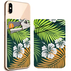 diascia pack of 2 - cellphone stick on leather cardholder ( exotic white plumeria flowers colorful pattern pattern ) id credit card pouch wallet pocket sleeve