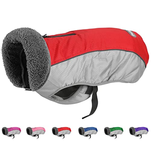 Petglad Dog Coat, Ripstop Waterproof Dog Winter Jacket with Zippered Leash Hole, Reflective Adjustable Dog Fleece Sweater, Warm Snow Vest for Small Medium Extra Large Dogs (Red, M)