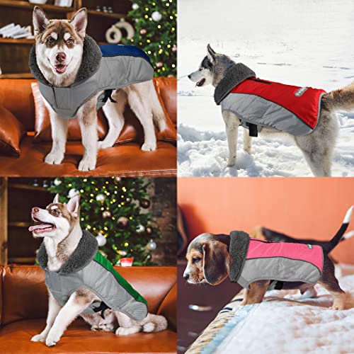 Petglad Dog Coat, Ripstop Waterproof Dog Winter Jacket with Zippered Leash Hole, Reflective Adjustable Dog Fleece Sweater, Warm Snow Vest for Small Medium Extra Large Dogs (Red, M)