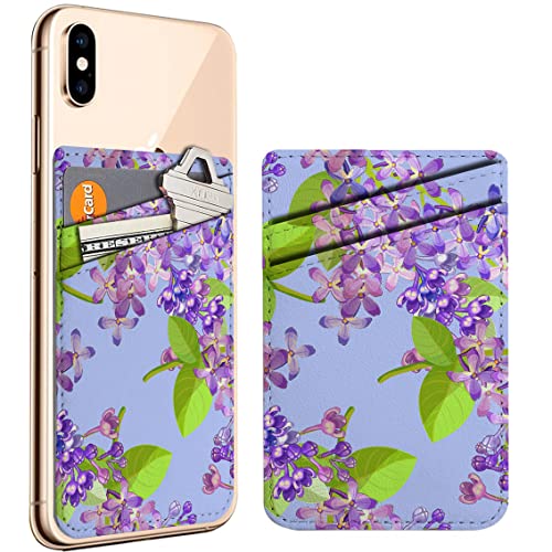 Diascia Pack of 2 - Cellphone Stick on Leather Cardholder ( Lilac Branch Flowers Pattern Pattern ) ID Credit Card Pouch Wallet Pocket Sleeve