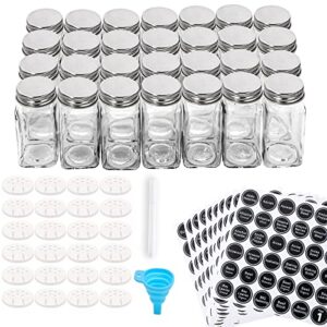cisily 28 spice jars with 396 labels, glass seasoning jars with shaker lids, square spice bottles, airtight empty 4oz spices containers set organizer, kitchen organization & storage