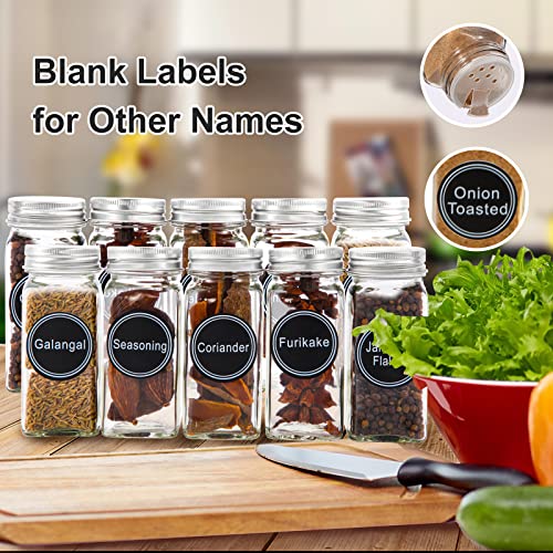 CISILY 28 Spice Jars With 396 Labels, Glass Seasoning Jars with Shaker Lids, Square Spice Bottles, Airtight Empty 4oz Spices Containers Set Organizer, Kitchen Organization & Storage