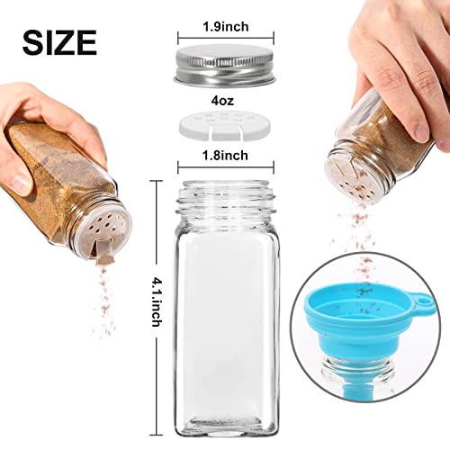 CISILY 28 Spice Jars With 396 Labels, Glass Seasoning Jars with Shaker Lids, Square Spice Bottles, Airtight Empty 4oz Spices Containers Set Organizer, Kitchen Organization & Storage