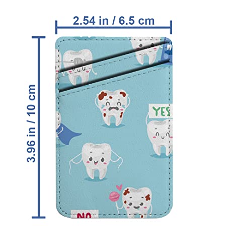 Diascia Pack of 2 - Cellphone Stick on Leather Cardholder ( Tooth Character Personage Dental Clinic Pattern Pattern ) ID Credit Card Pouch Wallet Pocket Sleeve