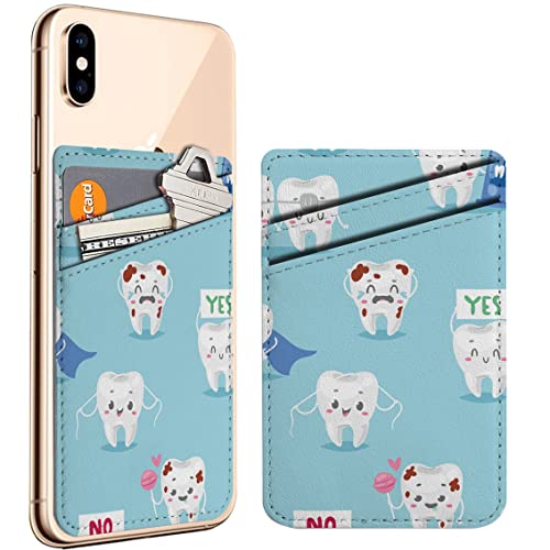 Diascia Pack of 2 - Cellphone Stick on Leather Cardholder ( Tooth Character Personage Dental Clinic Pattern Pattern ) ID Credit Card Pouch Wallet Pocket Sleeve