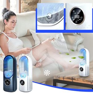 Portable Bladeless Air Cooler with 6 Gears Modes, Mini Tower Fan Cooling Fan Instant Cool & Humidify, Timer Air-cooling Fan with Atmosphere Lamp for Living Room Office