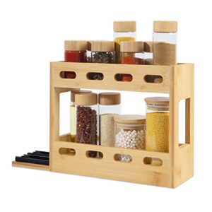 vinknde pull out spice rack organizer for cabinet,bamboo spice rack soice rack 2 tiers,slide out vertical seasoning spice organizer for cabinet,pantry,kitchen