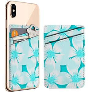 pack of 2 - cellphone stick on leather cardholder ( turquoise tropical plumeria hibiscus floral pattern pattern ) id credit card pouch wallet pocket sleeve