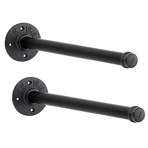 4 Pack Pipe Shelf Bracket 12 Inch Heavy Duty Floating Shelf Bracket, 1/2" Industrial Pipe Shelving Wall Mounted Brackets for Shelves Black Cast Iron Pipe Shelves Brackets