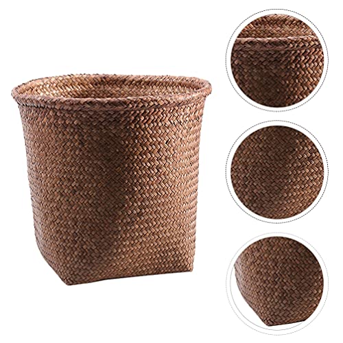 Toyvian Woven Wastebasket Woven Basket Trash Can， 1Pc Rattan Storage Basket Wastebasket Garbage Bin for Home Bathroom Kitchens Office- 26X26X26CM Office Wastebasket