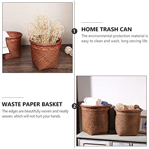 Toyvian Woven Wastebasket Woven Basket Trash Can， 1Pc Rattan Storage Basket Wastebasket Garbage Bin for Home Bathroom Kitchens Office- 26X26X26CM Office Wastebasket