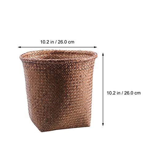 Toyvian Woven Wastebasket Woven Basket Trash Can， 1Pc Rattan Storage Basket Wastebasket Garbage Bin for Home Bathroom Kitchens Office- 26X26X26CM Office Wastebasket