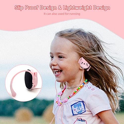 AnRuk Kids Earbuds for Back to School with Ear Hooks, Cute Cat Earbud for Kid Wired Over Earbud & Ear Headphones with Microphone and Kawaii Ear Loops, Birthday Gifts for Girls and Boys (Pink)