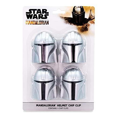 Star Wars: The Mandalorian Helmet Heavy Duty Chip Clips, Set of 4 | Plastic Bag Clamps For Snacks and Food Storage With Air Tight Seal Grip | Useful Home & Kitchen Decoration Essentials