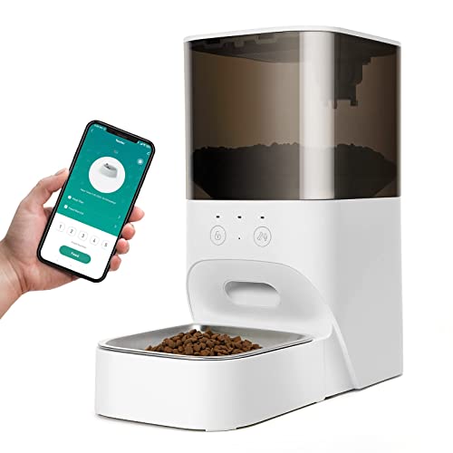 FluffyDream Pet Feeder,4L Automatic Cat Feeder with APP Control,30s Voice Recorder,2.4G Wi-Fi Enabled,Food Grade Stainless Steel Bowl,Pet Lock Safe Reliable,Dual Power Automatic Cat Feeder, White