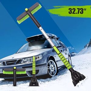 yougfin 33" ice scraper for car windshield, snow brush, 2 in 1 snow removal for cars with foam grip and 360° pivoting brush head for auto truck suv