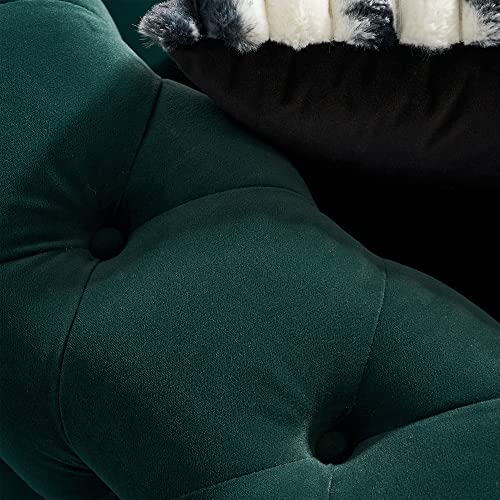 Zushule Tufted Velvet Chesterfield Sofa - A Modernized Classic with Gold Metal Legs and 2 Throw Pillows - Couches for Living Room, Office, and Bedroom - Emerald Green Couch