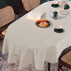hombys oval tablecloth with hollow for oval table, 60x84 inch farmhouse table covers for kitchen dining party, wrinkle free anti-fading tabletop decoration, natural