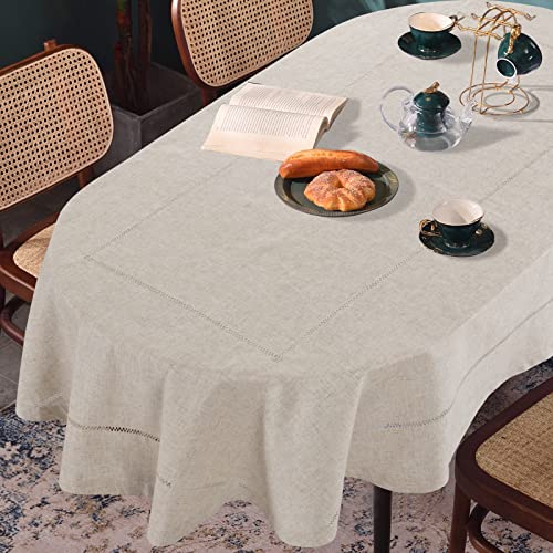 HOMBYS Oval Tablecloth with Hollow for Oval Table, 60x84 Inch Farmhouse Table Covers for Kitchen Dining Party, Wrinkle Free Anti-Fading Tabletop Decoration, Natural