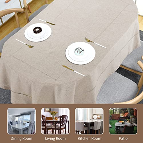 HOMBYS Oval Tablecloth with Hollow for Oval Table, 60x84 Inch Farmhouse Table Covers for Kitchen Dining Party, Wrinkle Free Anti-Fading Tabletop Decoration, Natural