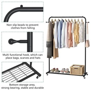 Sywhitta Clothes Rack on wheels, Clothing Rack with Bottom Mesh Storage Shelf,Sturdy Metal Frame,Rolling Garment Rack for Hanging Clothes,Coats,Skirts,39.76" L x 16" W x 64.56" H,Black