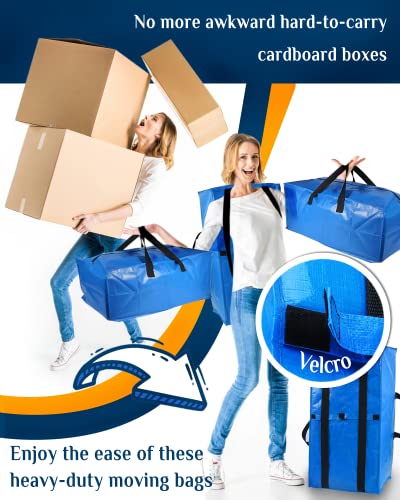 Raydior Heavy Duty Moving bags Storage Totes 4PCS| Extra Large Blue Packing Bags Backpack Straps Strong Handles & Zippers| College Moving, Laundry bags, Alternative to Moving Box