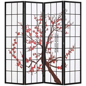 fdw room divider 6ft folding privacy divider 4 panel oriental shoji screen wall divider wood divider portable freestanding partition screen,white