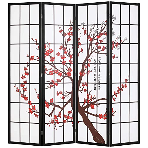 FDW Room Divider 6Ft Folding Privacy Divider 4 Panel Oriental Shoji Screen Wall Divider Wood Divider Portable Freestanding Partition Screen,White