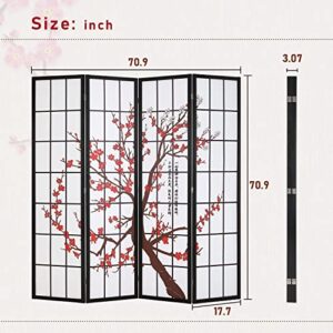 FDW Room Divider 6Ft Folding Privacy Divider 4 Panel Oriental Shoji Screen Wall Divider Wood Divider Portable Freestanding Partition Screen,White