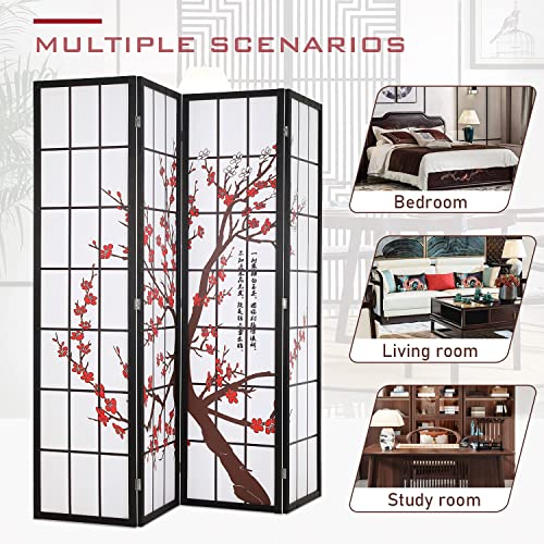 FDW Room Divider 6Ft Folding Privacy Divider 4 Panel Oriental Shoji Screen Wall Divider Wood Divider Portable Freestanding Partition Screen,White