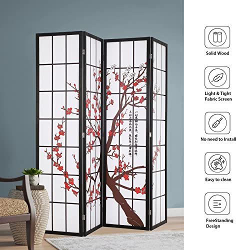 FDW Room Divider 6Ft Folding Privacy Divider 4 Panel Oriental Shoji Screen Wall Divider Wood Divider Portable Freestanding Partition Screen,White