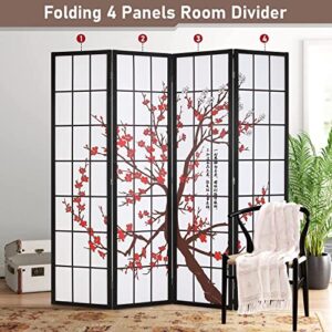 FDW Room Divider 6Ft Folding Privacy Divider 4 Panel Oriental Shoji Screen Wall Divider Wood Divider Portable Freestanding Partition Screen,White